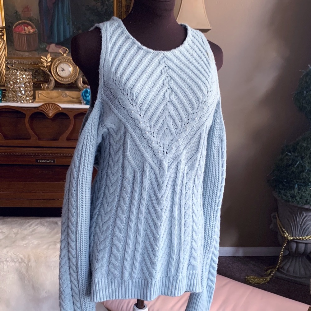 Lauren Conrad Sweater Baby Blue Shoulder Cut-out